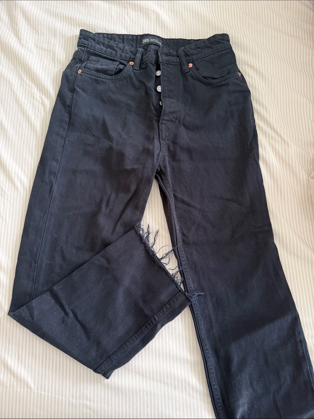 Zara Black Straight-Leg Jeans with Button Fly